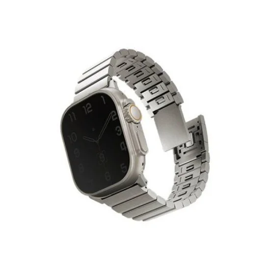 Uniq Strova Mag Apple Watch Self-Adjustable Steel Link Band&nbsp;49/45/44/42Mm - Titanium&nbsp;(Silver)